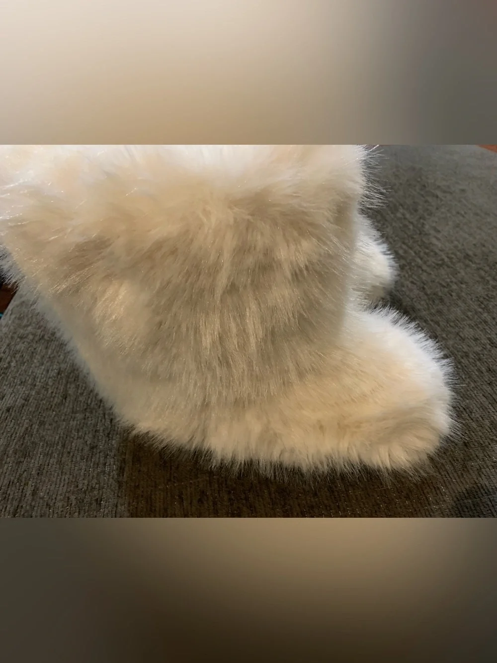 Women's Fluffy Furry Snow Boots Faux Fur Mid-Calf Flat ( off white)